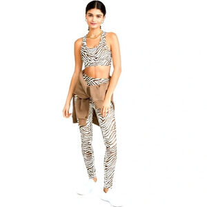 ALL ACCESS Center Stage Workout Zebra leggings brown and white EUC size Small